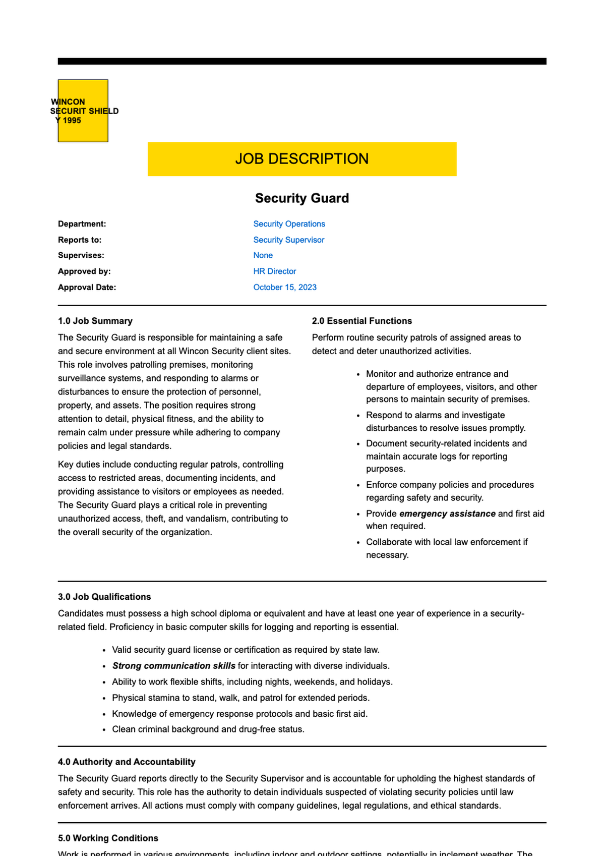 Wincon Security job description for Retail Commercial Security Guard with qualifications and_variant_3